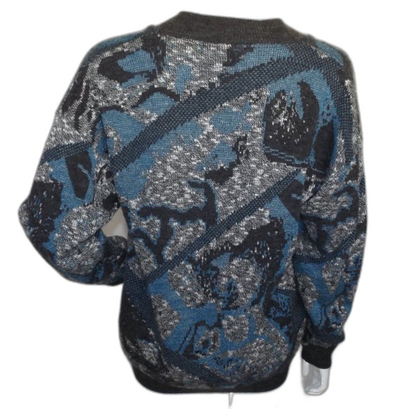 PRINCE BELLINI Sweater, M, Acrylic/Wool, V-neck, Abstract Pattern, VINTAGE - Picture 4 of 10